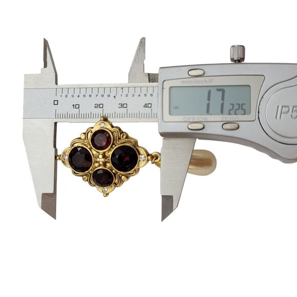 1928 Brand Red Glass Rhinestone Cross Pattern Faux Pearl Dangle Brooch, M854 - Picture 8 of 10